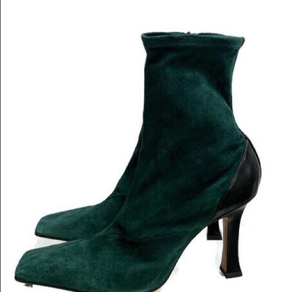 Celine Madame Green Suede Booties Ankle Boots - Picture 2 of 8